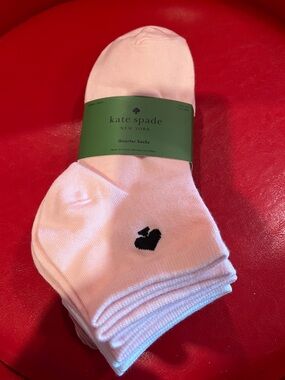 kate spade Pink Quarter Socks with Black Spade Motif